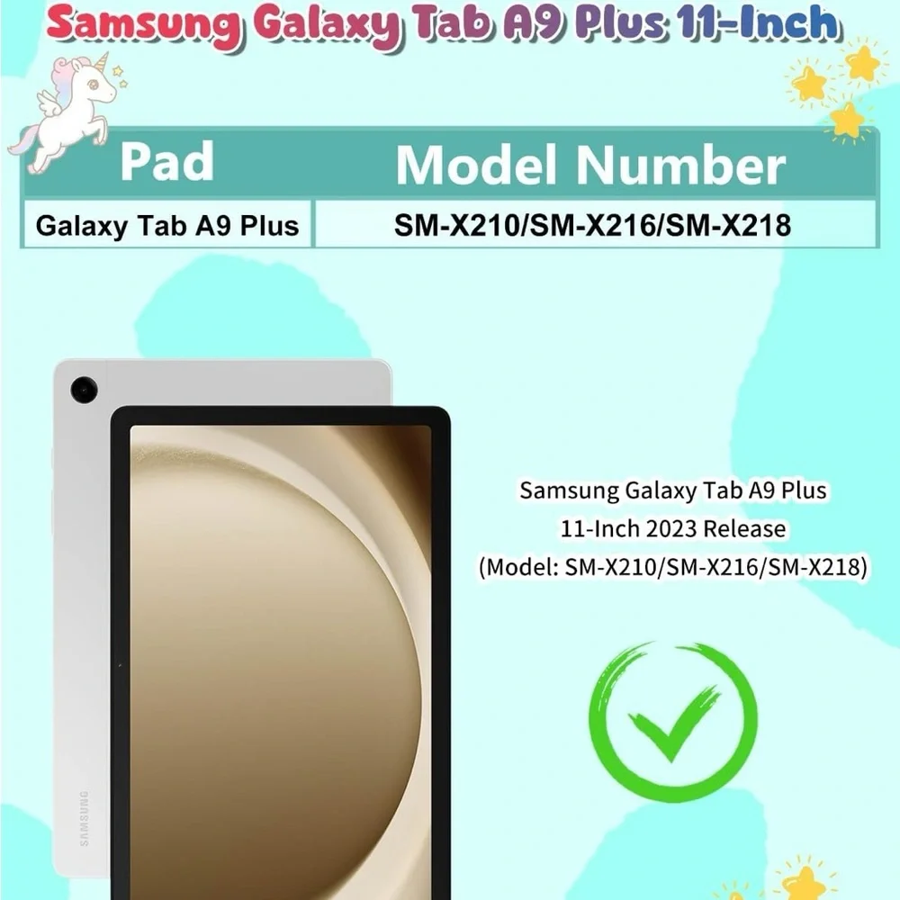 Cute Kids Tablet Case Samsung Galaxy Tab A9 Plus 11” w/ Strap & Stand – Blue